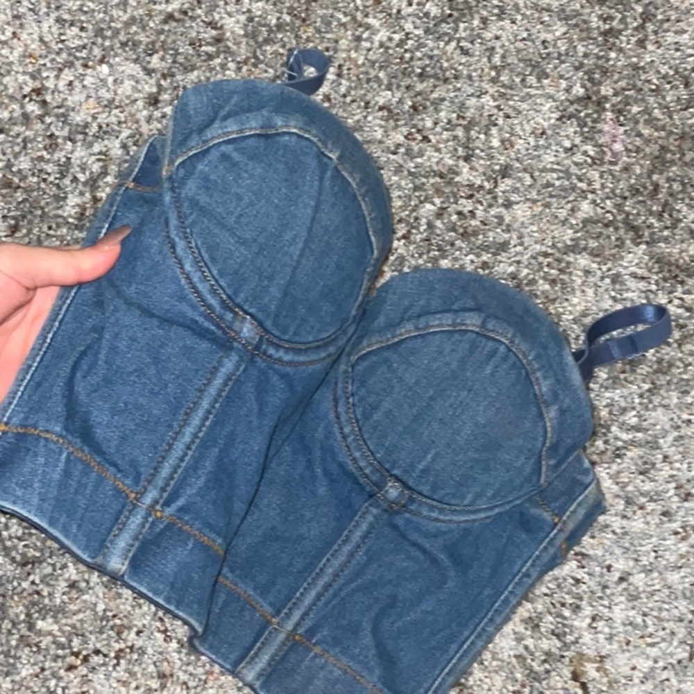 Denim corset top with straps
